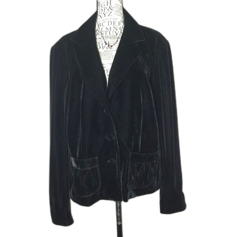 Black velvet blazer jacket satin liner witchcore fairygrunge hippie y2k XL